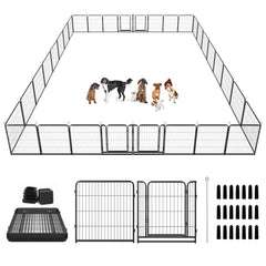 Dog Playpen Outdoor Extra Wide 32 Panels Heavy Duty Dog Fence 40" Height Anti-Rust with Doors Portable for RV Camping Yard, Total 84FT, 561 Sq.ft, Snowy Black Dog Playpen