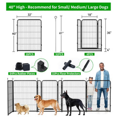 Dog Playpen Outdoor Extra Wide 32 Panels Heavy Duty Dog Fence 40" Height Anti-Rust with Doors Portable for RV Camping Yard, Total 84FT, 561 Sq.ft, Snowy Black Dog Playpen