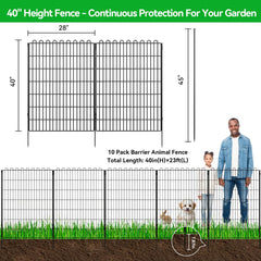 Decorative Garden Fence 10 Panels 23.6 ft(L) X 40 in(H) Animal Barrier for Yard, Patio, Garden Borders, No-Dig Outdoor Fencing with Rustproof Metal Panels, Temporary Ground Stakes for Dogs, Rabbit Dog Playpen 10 Panels-23.6 ft(L) X 40 in(H),10 Panels-23.6 ft(L) X 32 in(H),5 Panels-11.8 ft(L) X 32 in(H),15 Panels-35.4 ft(L) X 32 in(H),20 Panels-47.2 ft(L) X 32 in(H),20 Panels-47.2 ft(L) X 40 in(H)