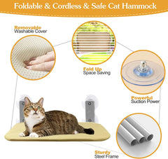 Foldable Cat Window Perch Cordless Cat Window Hammock with 4 Strong Suction Cups Windowsill Cat Beds Seat for Indoor Cats Inside Winter Plush Style,light yellow,GRAY,Pink