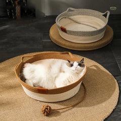 Cat Bed Pet Nest Pure Manual Rattan Woven Cattailgrass Cat Scratch Board Removable Washable Winter Warm Pad All-Season Suitable cushion / L 48cm,Suitable cushion / M 42cm,Grey / M 42cm,Grey / S 35cm,Brown / L 48cm,Brown / M 42cm,Brown / S 35cm,Grey / L 48cm,Suitable cushion / S 35cm,Green / L 48cm,Green / M 42cm,Green / S 35cm