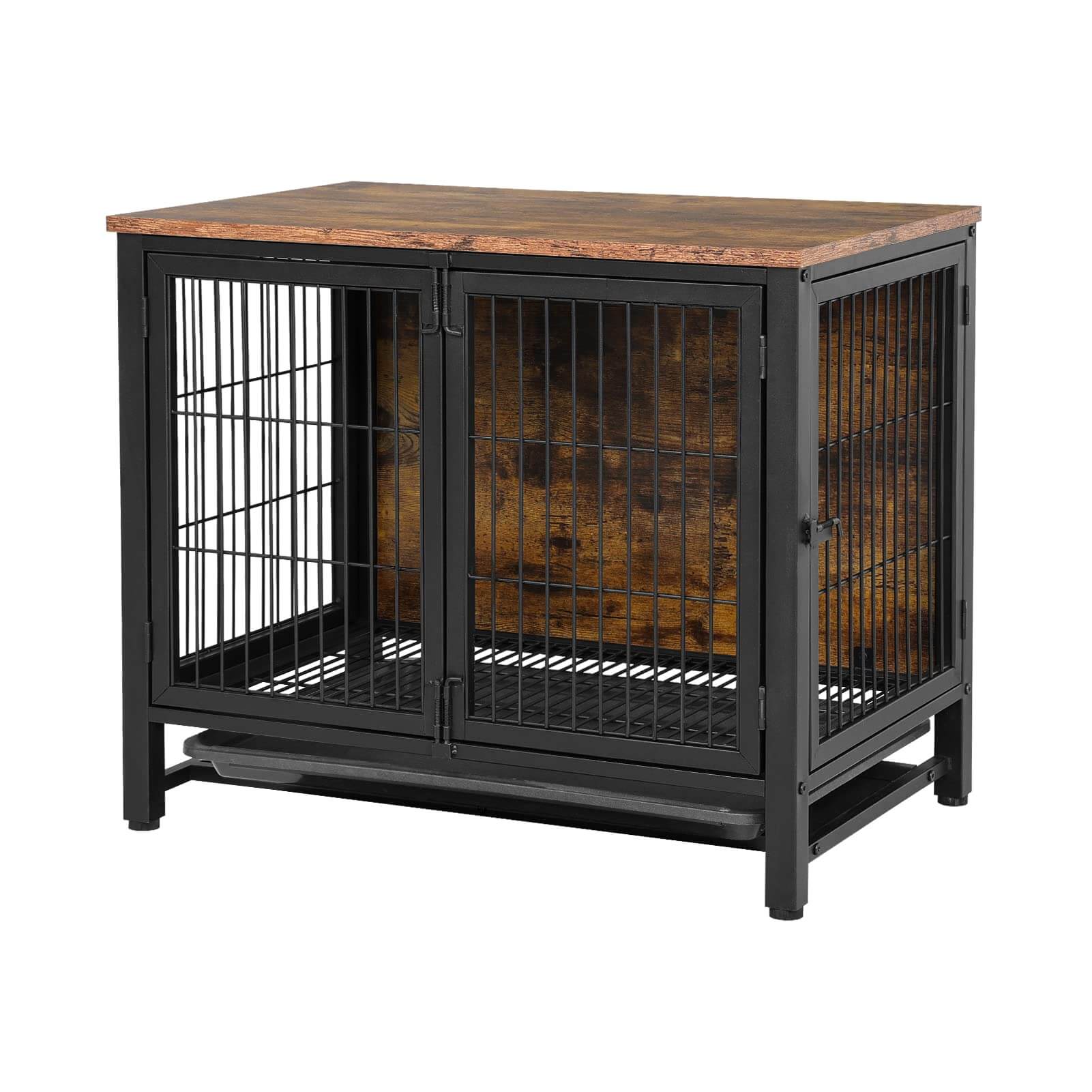 Wooden Dog Crate with Tray Heavy Duty Dog Kennel with Double Doors PA002