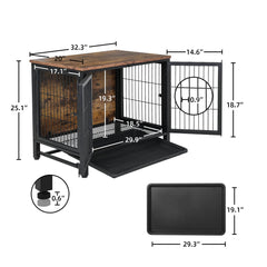 Wooden Dog Crate with Tray Heavy Duty Dog Kennel with Double Doors PA002