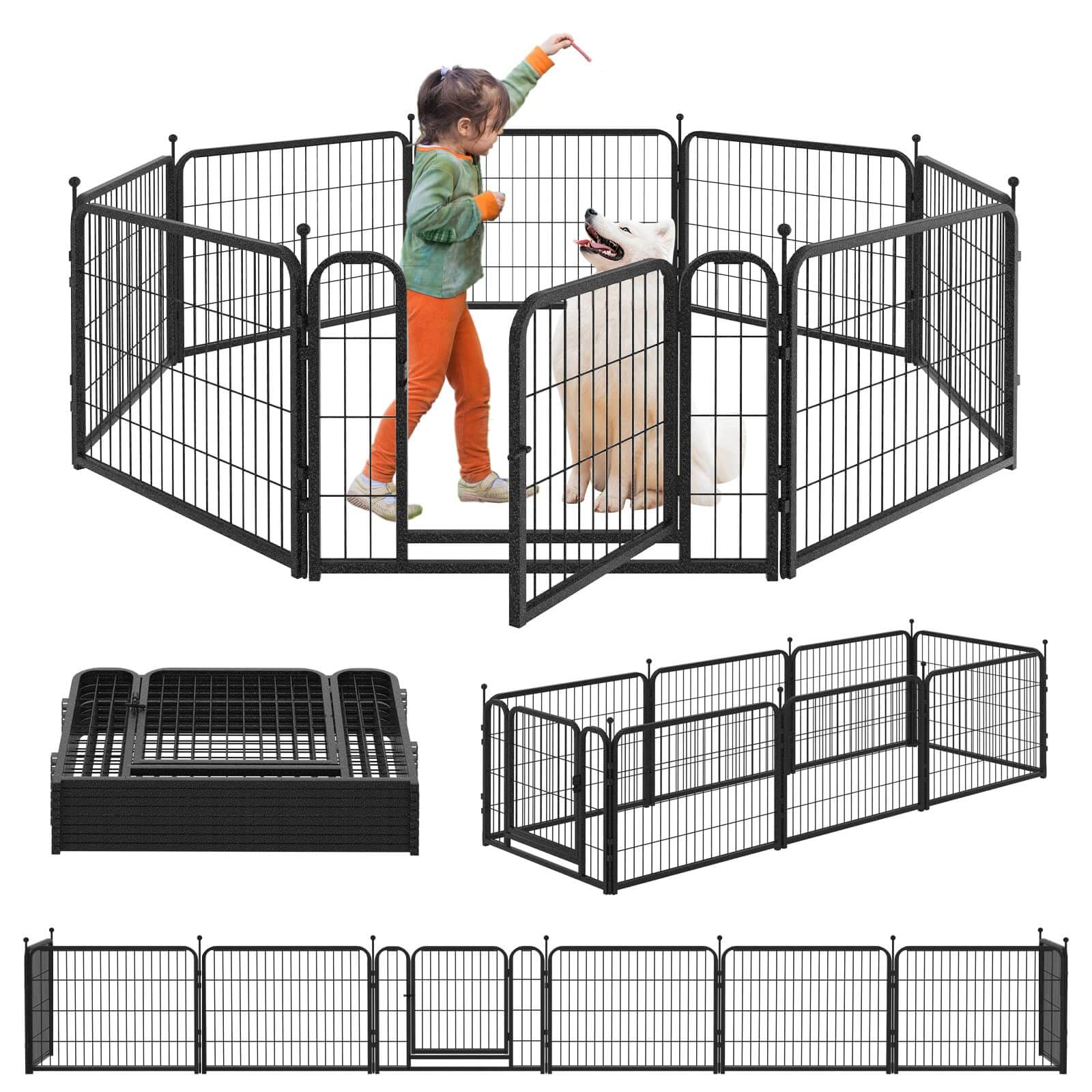 8 Panels Heavy Duty Dog Pen 24"-47" 32"W x 24"H,32"W x 32"H,32"W x 40"H,32"W x 47"H