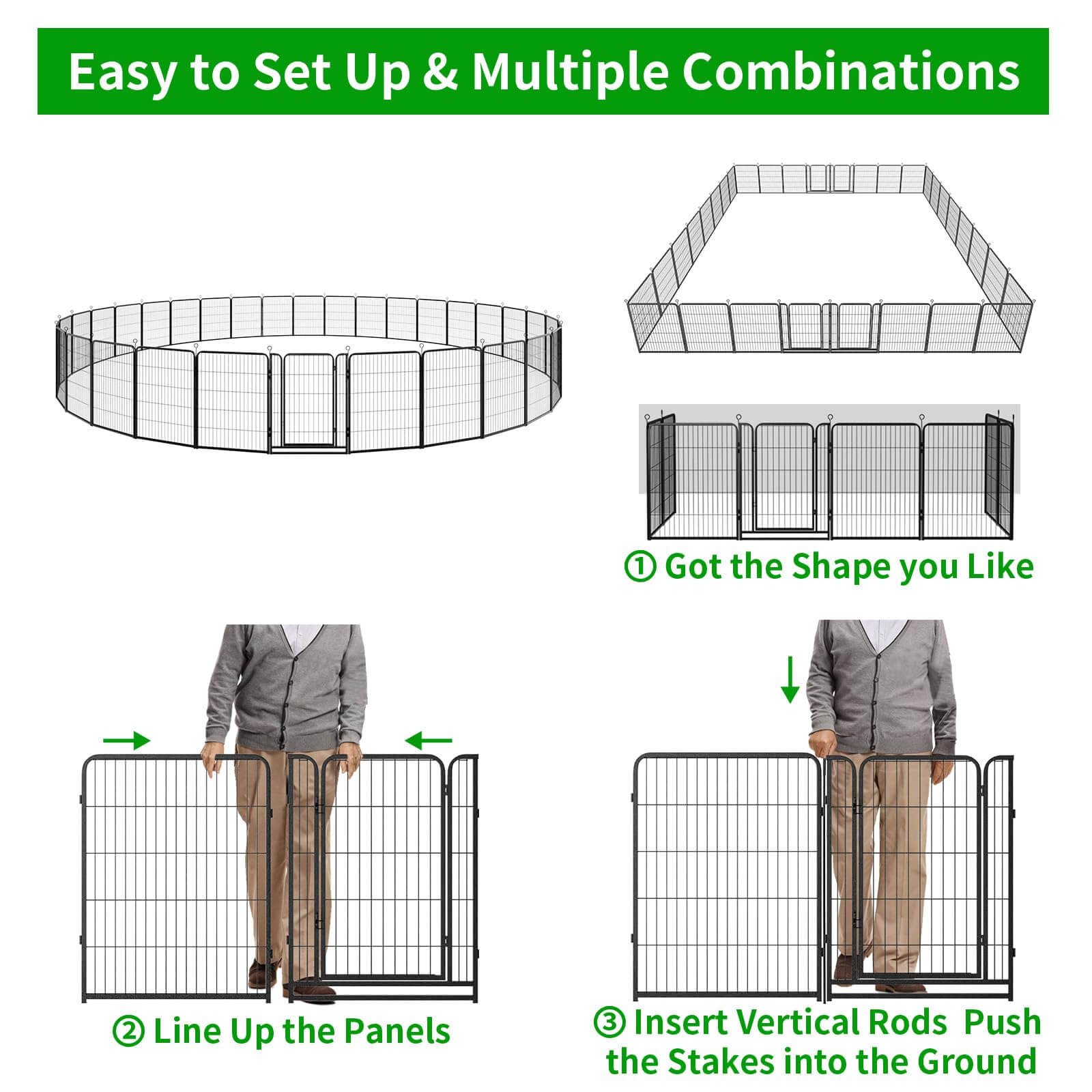 Dog Playpen Outdoor Extra Wide 32 Panels Heavy Duty Dog Fence 40" Height Anti-Rust with Doors Portable for RV Camping Yard, Total 84FT, 561 Sq.ft, Snowy Black Dog Playpen