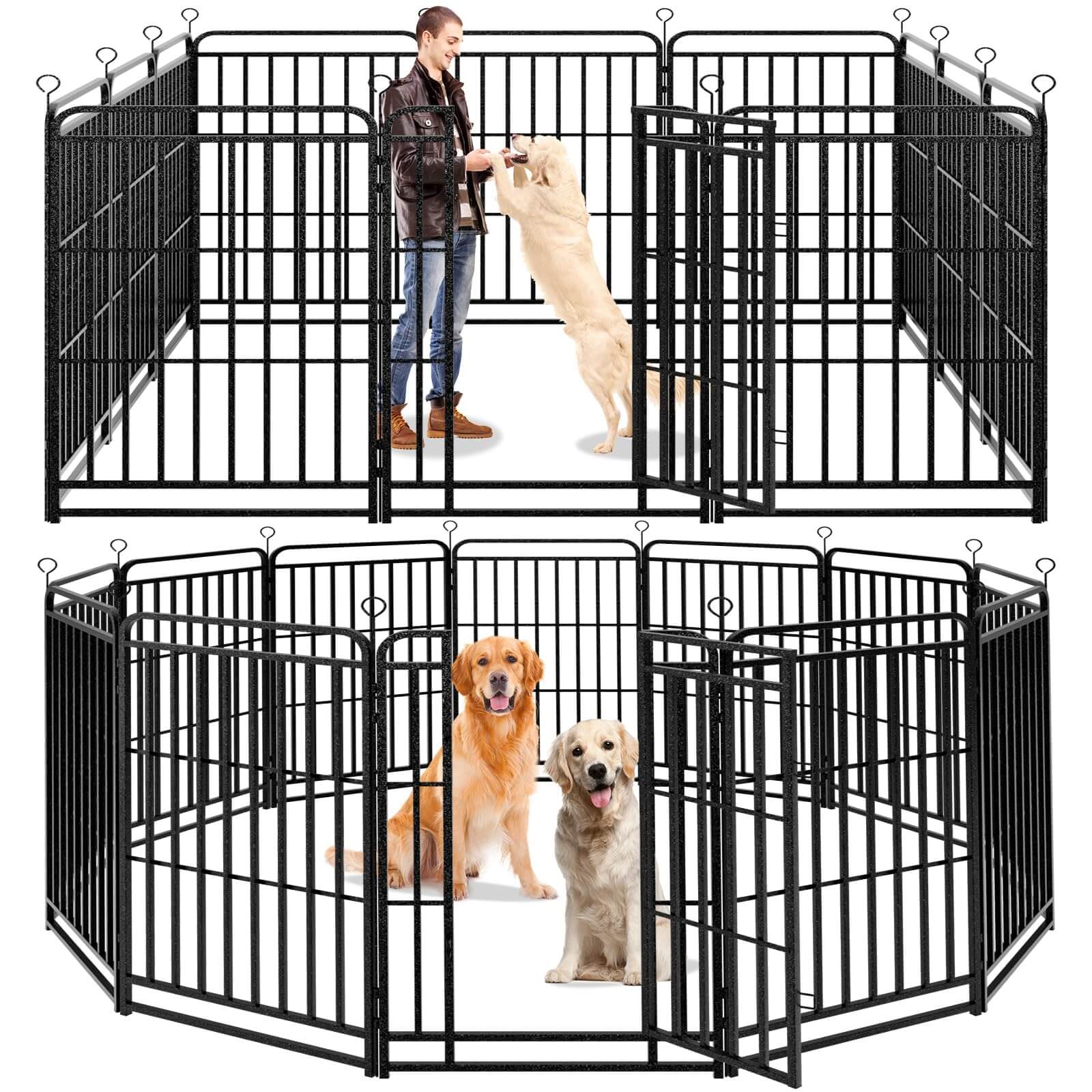 Dog Playpen Outdoor 12 Panels Heavy Duty Dog Fence 47" Height with Thick Pipe Anti-Rust with Doors Portable for RV Camping Yard, Total 27FT, 57 Sq.ft, Snowy Black  PS820-47 Dog Playpen