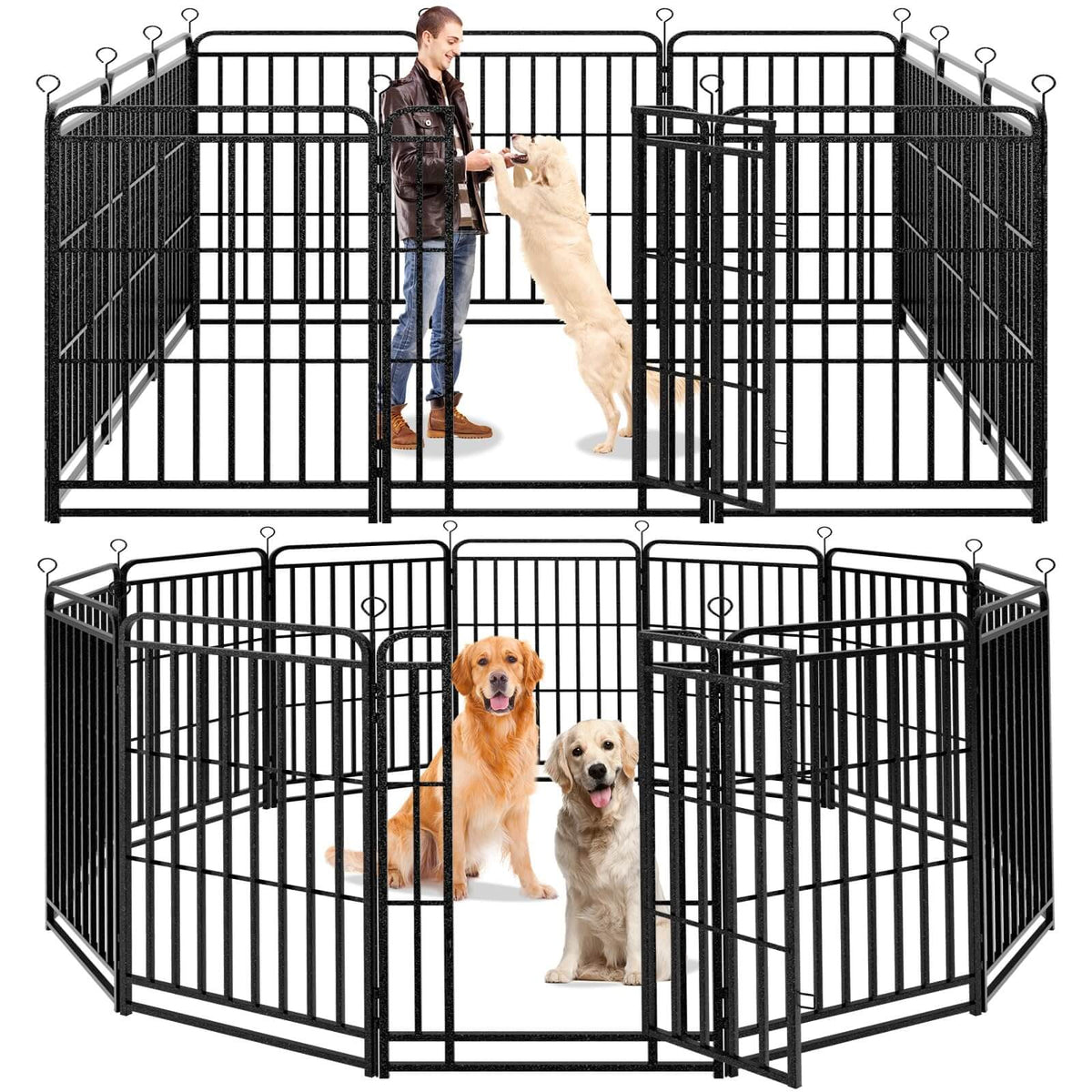 Dog Playpen Outdoor 12 Panels Heavy Duty Dog Fence 47" Height with Thick Pipe Anti-Rust with Doors Portable for RV Camping Yard, Total 27FT, 57 Sq.ft, Snowy Black  PS820-47 Dog Playpen