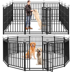 Dog Playpen Outdoor 12 Panels Heavy Duty Dog Fence 47" Height with Thick Pipe Anti-Rust with Doors Portable for RV Camping Yard, Total 27FT, 57 Sq.ft, Snowy Black  PS820-47 Dog Playpen