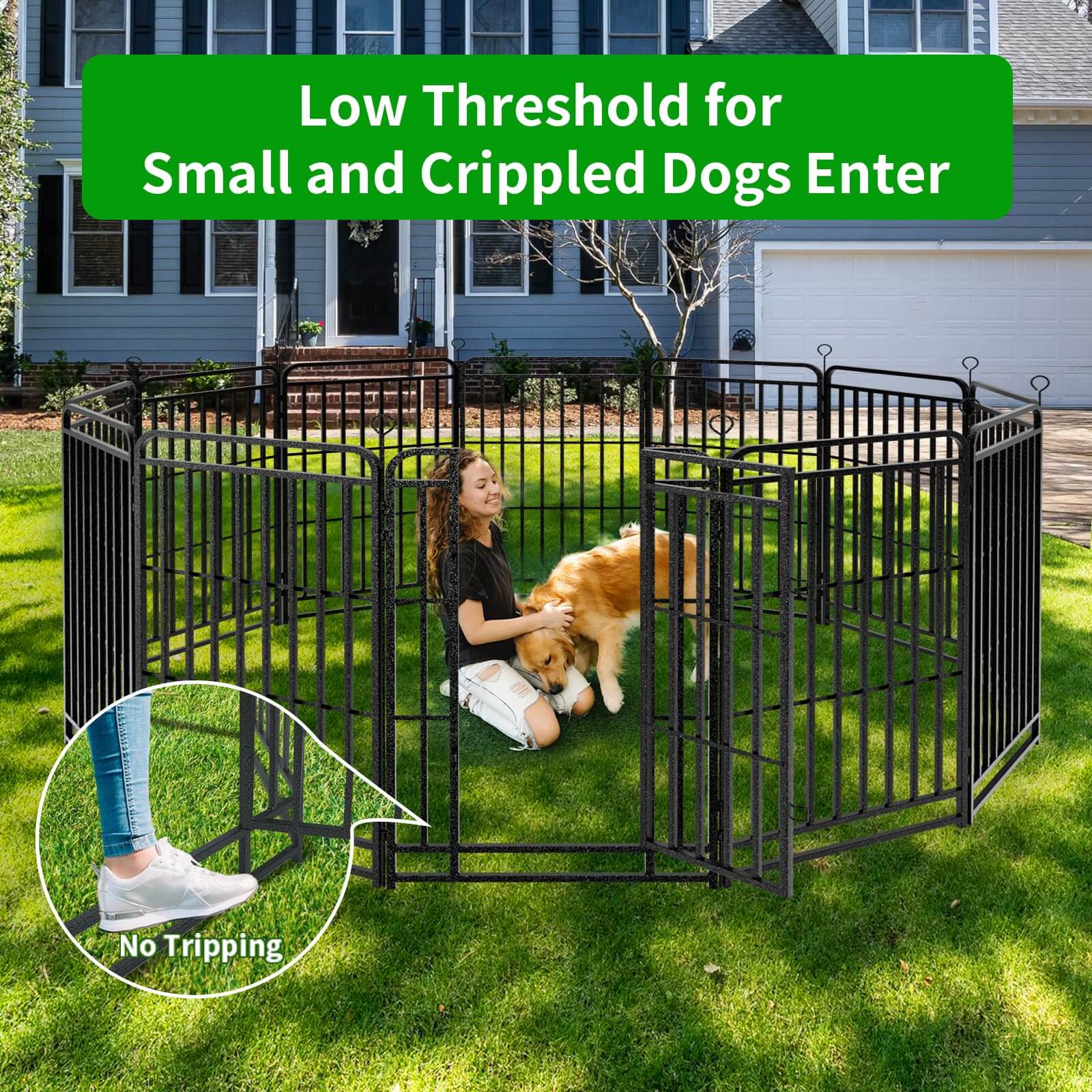 Dog Playpen Outdoor 12 Panels Heavy Duty Dog Fence 47" Height with Thick Pipe Anti-Rust with Doors Portable for RV Camping Yard, Total 27FT, 57 Sq.ft, Snowy Black  PS820-47 Dog Playpen