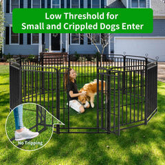 Dog Playpen Outdoor 12 Panels Heavy Duty Dog Fence 47" Height with Thick Pipe Anti-Rust with Doors Portable for RV Camping Yard, Total 27FT, 57 Sq.ft, Snowy Black  PS820-47 Dog Playpen