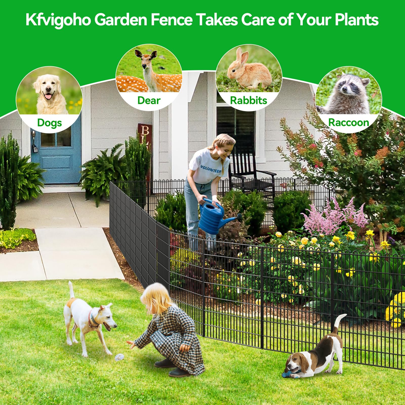 Decorative Garden Fence 10 Panels 23.6 ft(L) X 40 in(H) Animal Barrier for Yard, Patio, Garden Borders, No-Dig Outdoor Fencing with Rustproof Metal Panels, Temporary Ground Stakes for Dogs, Rabbit Dog Playpen 10 Panels-23.6 ft(L) X 40 in(H),10 Panels-23.6 ft(L) X 32 in(H),5 Panels-11.8 ft(L) X 32 in(H),15 Panels-35.4 ft(L) X 32 in(H),20 Panels-47.2 ft(L) X 32 in(H),20 Panels-47.2 ft(L) X 40 in(H)