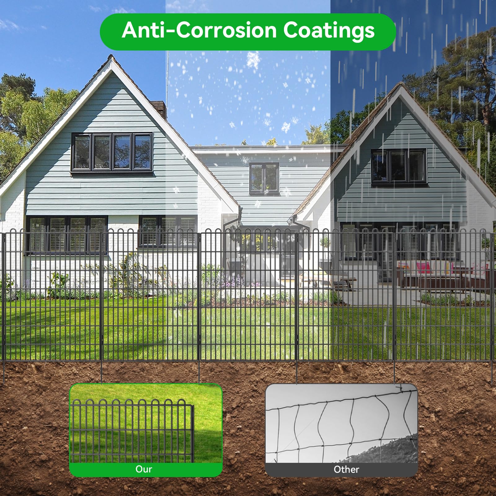 Decorative Garden Fence 10 Panels 23.6 ft(L) X 40 in(H) Animal Barrier for Yard, Patio, Garden Borders, No-Dig Outdoor Fencing with Rustproof Metal Panels, Temporary Ground Stakes for Dogs, Rabbit Dog Playpen 10 Panels-23.6 ft(L) X 40 in(H),10 Panels-23.6 ft(L) X 32 in(H),5 Panels-11.8 ft(L) X 32 in(H),15 Panels-35.4 ft(L) X 32 in(H),20 Panels-47.2 ft(L) X 32 in(H),20 Panels-47.2 ft(L) X 40 in(H)