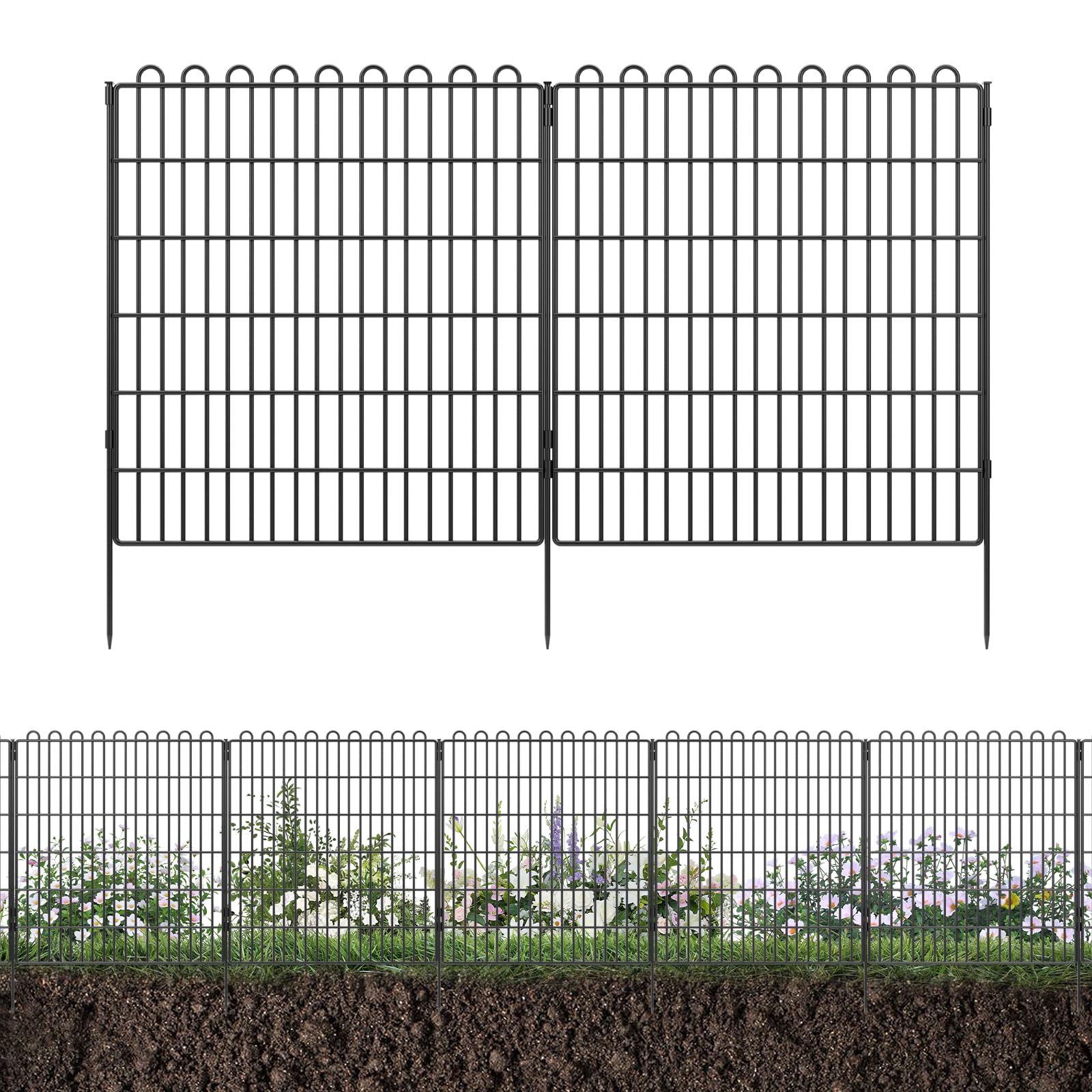 Decorative Garden Fence 10 Panels 23.6 ft(L) X 40 in(H) Animal Barrier for Yard, Patio, Garden Borders, No-Dig Outdoor Fencing with Rustproof Metal Panels, Temporary Ground Stakes for Dogs, Rabbit Dog Playpen 5 Panels-11.8 ft(L) X 32 in(H)