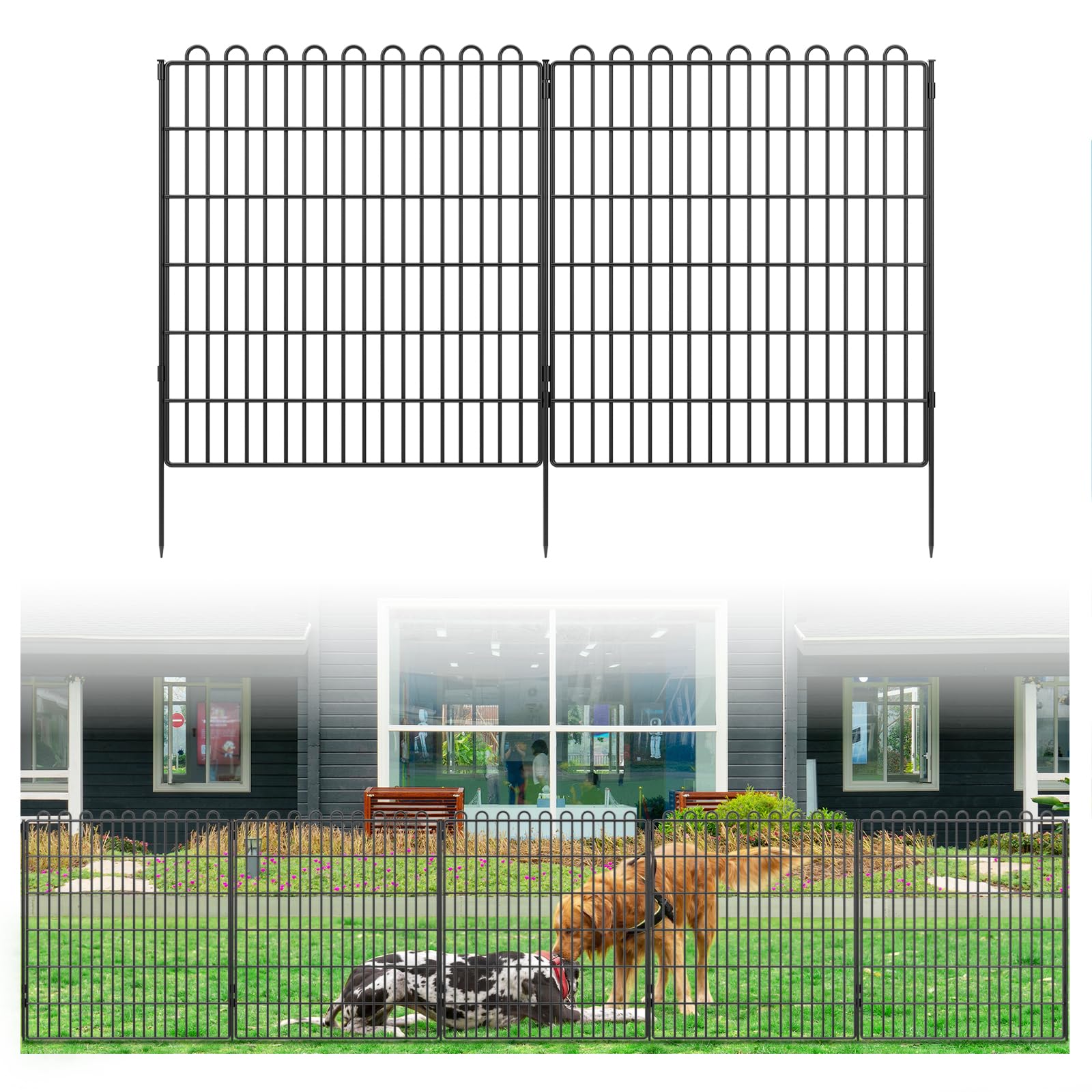 Decorative Garden Fence 10 Panels 23.6 ft(L) X 40 in(H) Animal Barrier for Yard, Patio, Garden Borders, No-Dig Outdoor Fencing with Rustproof Metal Panels, Temporary Ground Stakes for Dogs, Rabbit Dog Playpen 10 Panels-23.6 ft(L) X 32 in(H)