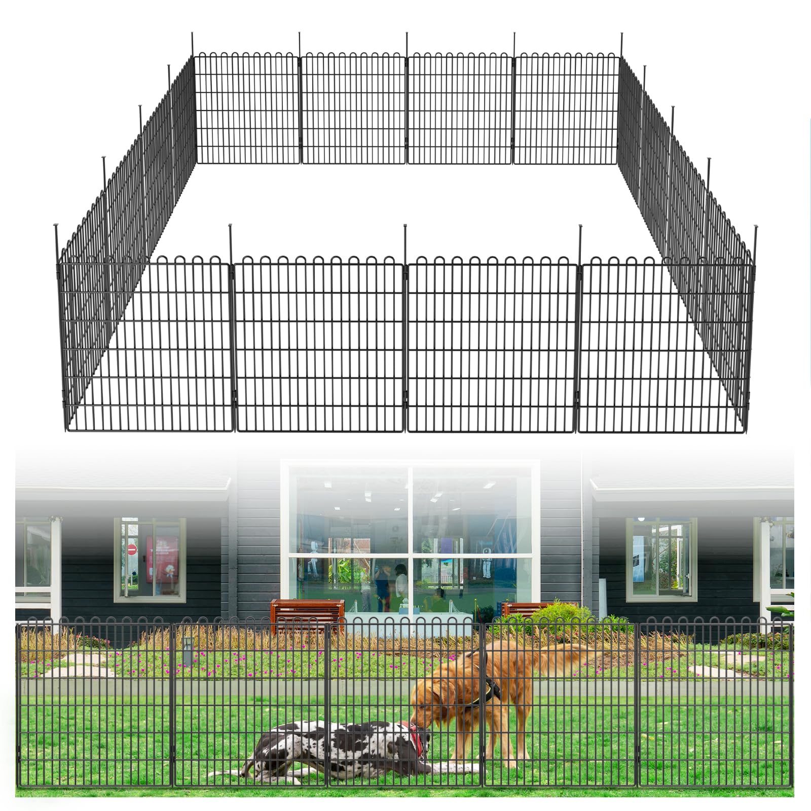 Decorative Garden Fence 10 Panels 23.6 ft(L) X 40 in(H) Animal Barrier for Yard, Patio, Garden Borders, No-Dig Outdoor Fencing with Rustproof Metal Panels, Temporary Ground Stakes for Dogs, Rabbit Dog Playpen 20 Panels-47.2 ft(L) X 32 in(H)