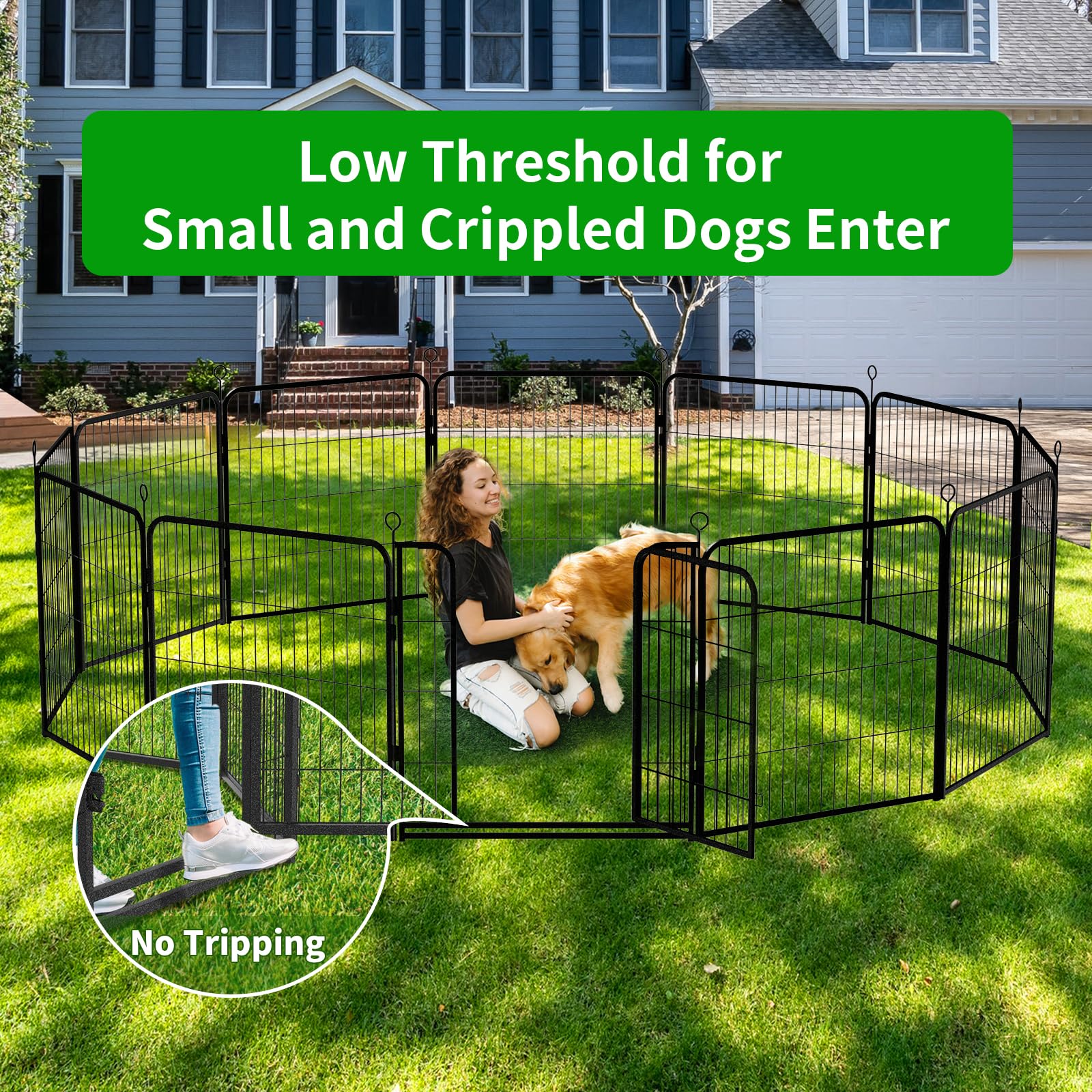 Kfvigoho Dog Playpen Outdoor Extra Wide 32 Piece Panels Heavy Duty Dog Fence 47" Height Anti-Rust with Doors Portable for RV Camping Yard, Total 84FT, 561 Sq.ft, Snowy Black Dog Playpen