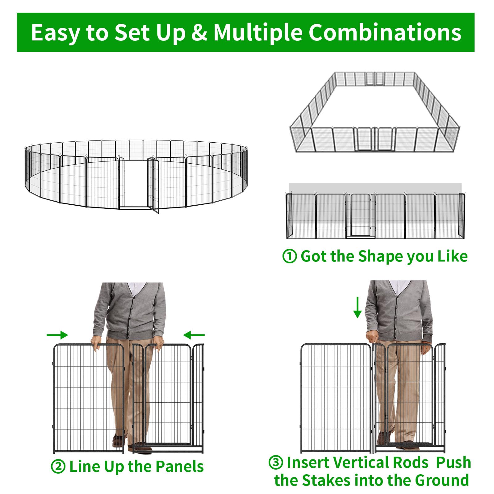 Kfvigoho Dog Playpen Outdoor Extra Wide 32 Piece Panels Heavy Duty Dog Fence 47" Height Anti-Rust with Doors Portable for RV Camping Yard, Total 84FT, 561 Sq.ft, Snowy Black Dog Playpen