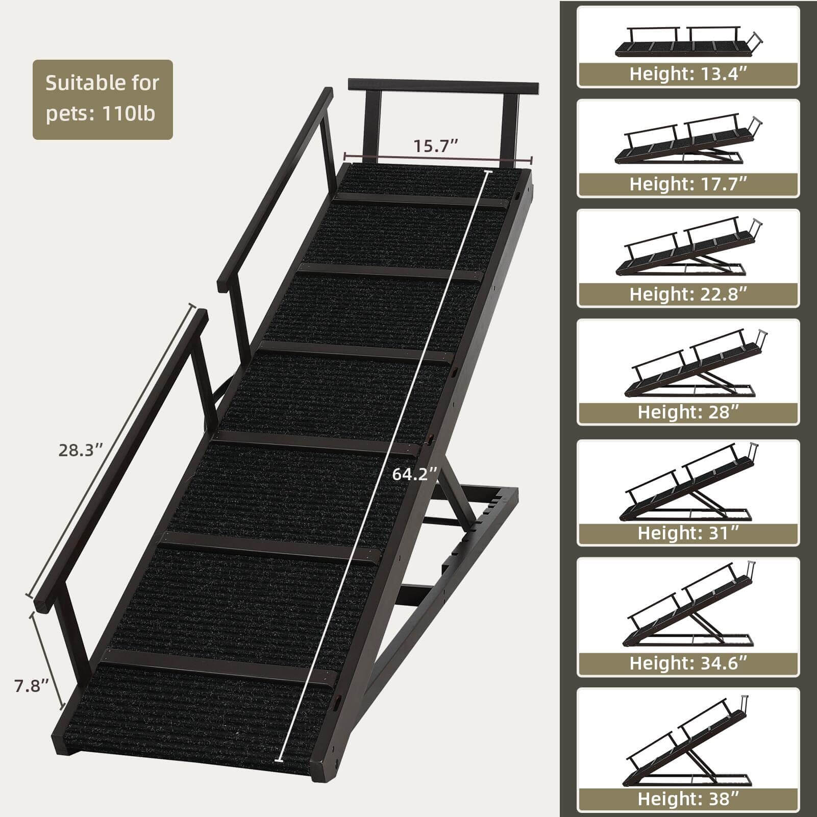 PANTAZO Pet Ramp Folding Portable Wooden Dog & Cat Ramps for Couch or Bed PA903 Pet Ramp