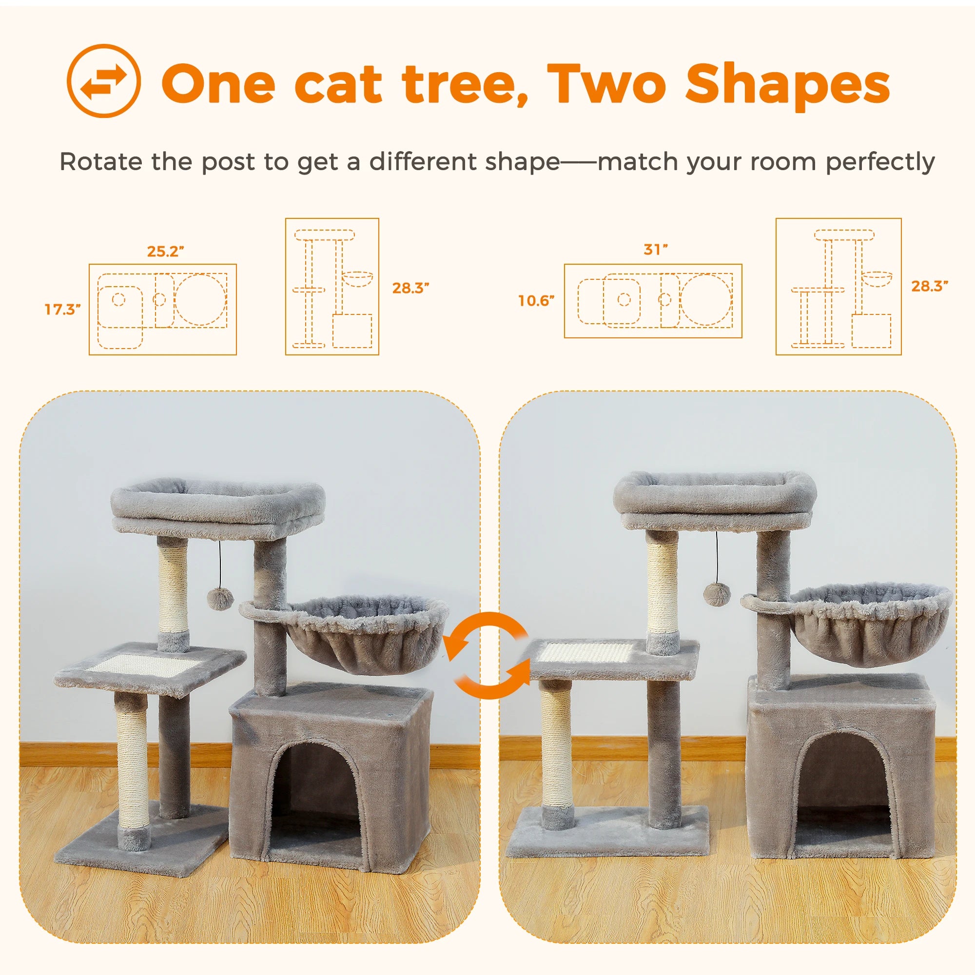 Cat tree Cat Tower for Indoor Cats 2 Styles Cat Activity Tree with Cat Scratching Posts Big Hammock and Removable Top Perch Grey AMT0208GY / CZECH REPUBLIC,AMT0208GY / france,AMT0208GY / United States,AMT0208BG / United States,AMT0208BG / CZECH REPUBLIC,AMT0208BG / france