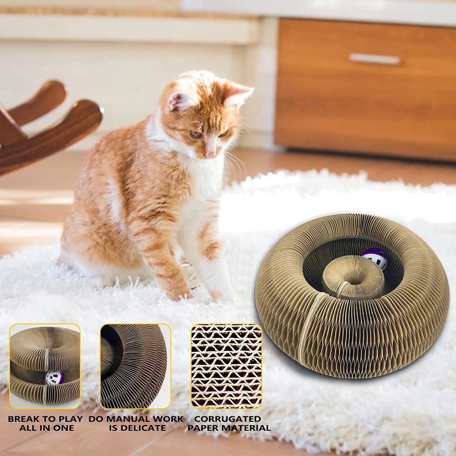 Magic Cat Scratch Organ Board Cat Toy with Ball Cat Grinding Claw Cat Climbing Frame Kitten Round Corrugated Cat Scratching Toy Camel