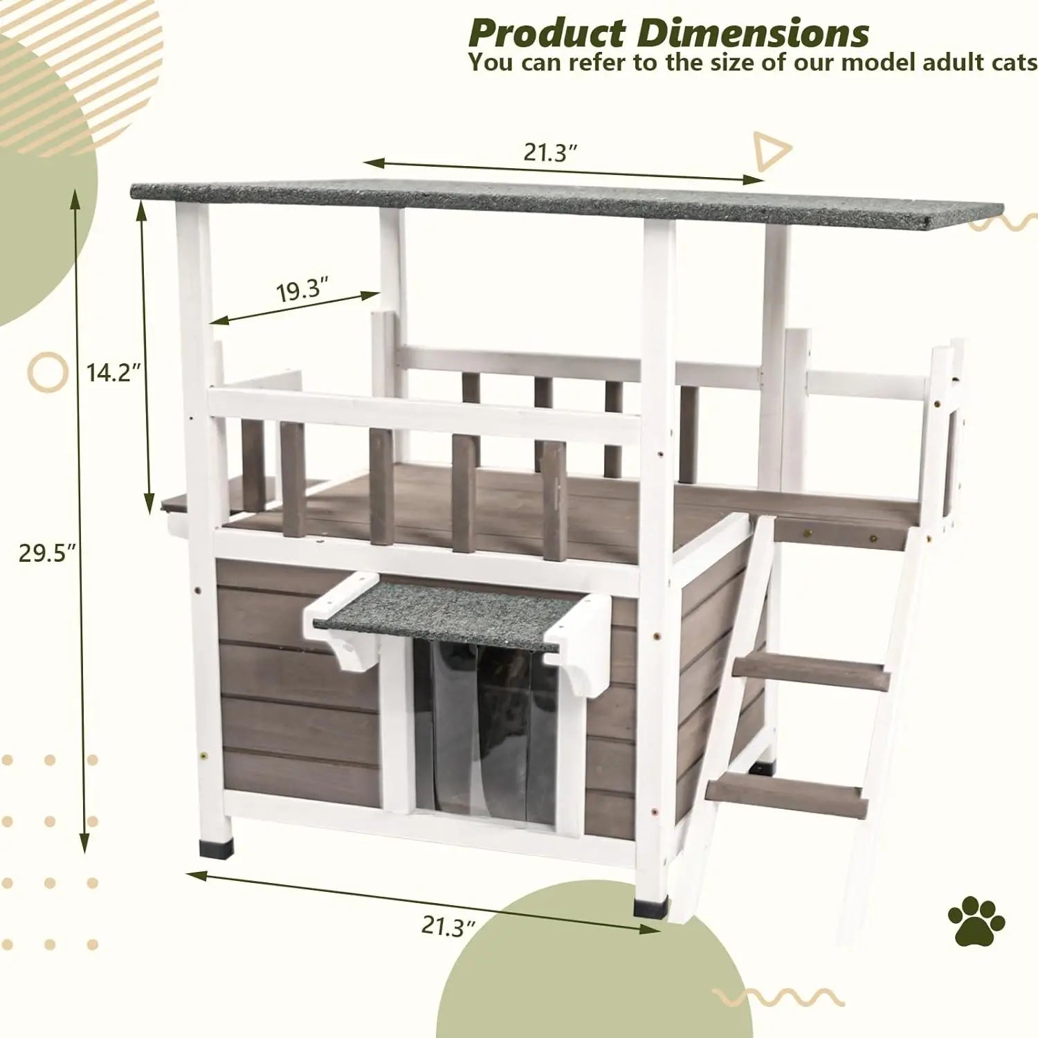 Outdoor Cat House Weatherproof - Two Story Wooden Cat Shelter Outside Feral Cat House with Climbing Ladder, Rain Curt GreyWhite / United States