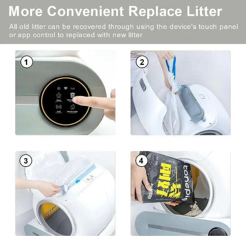 Self-Cleaning Cat Litter Box Automatic 65 Large Cat Toilet Litter Tray Ionic Deodorizer 3 roll bags,cat litter box