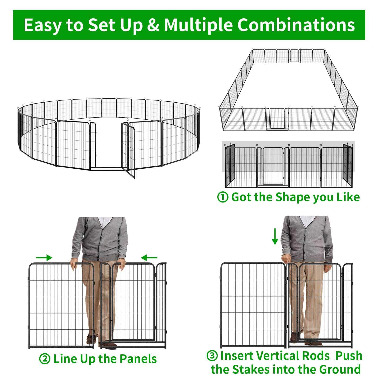 Dog Playpen Outdoor Extra Wide 24 Panels Heavy Duty Dog Fence PS7309*2 Dog Playpen