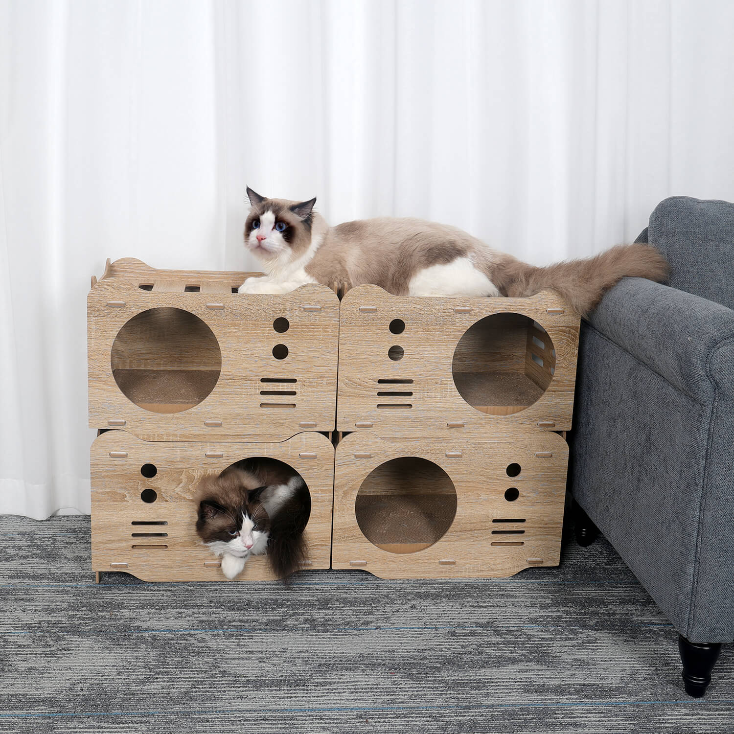 Wooden Cat House Stackable Collapsible Condos PF019 Cat Condos/Beds