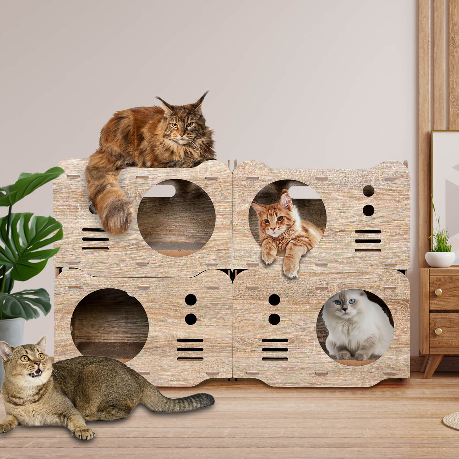 Wooden Cat House Stackable Collapsible Condos PF019 Cat Condos/Beds
