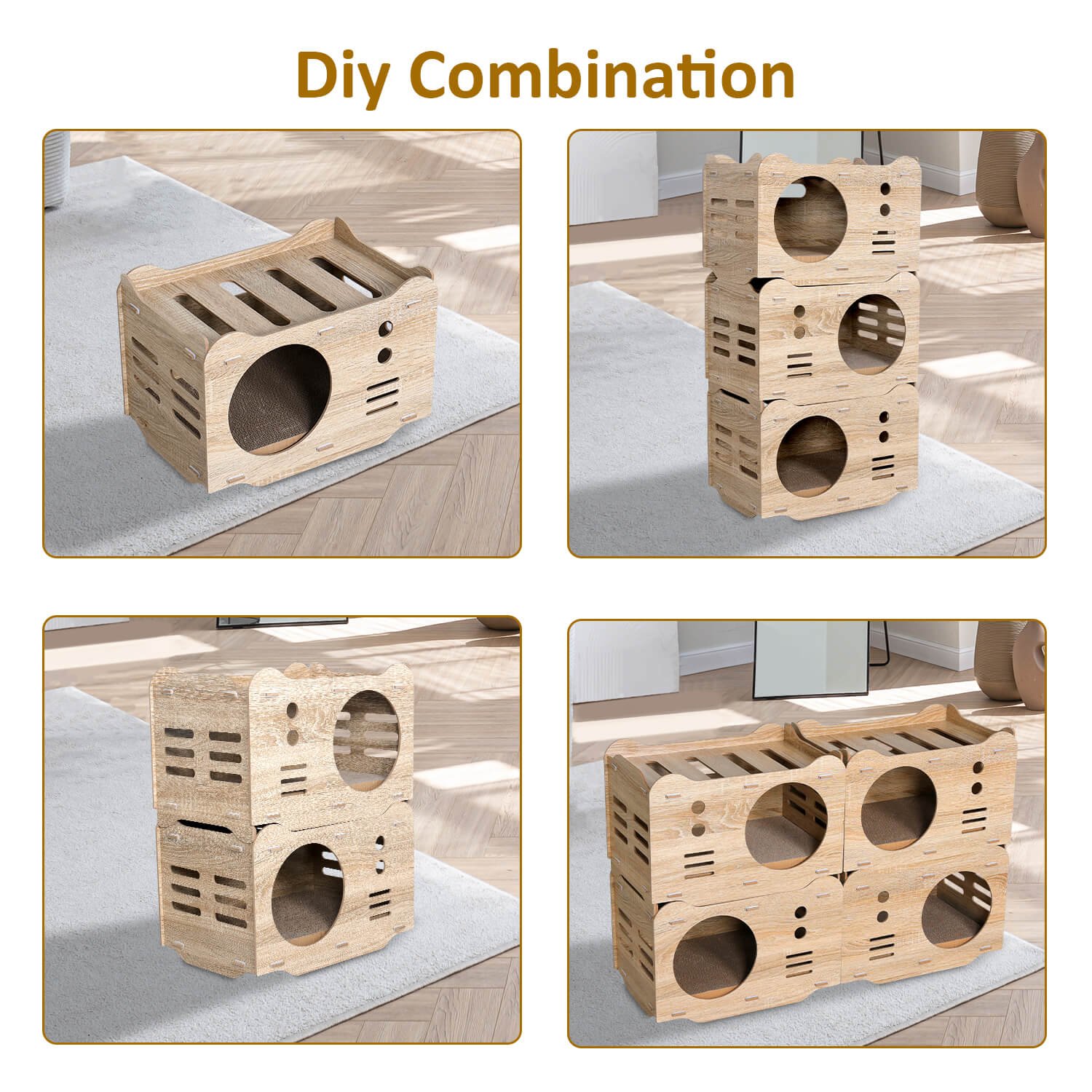 Wooden Cat House Stackable Collapsible Condos PF019 Cat Condos/Beds