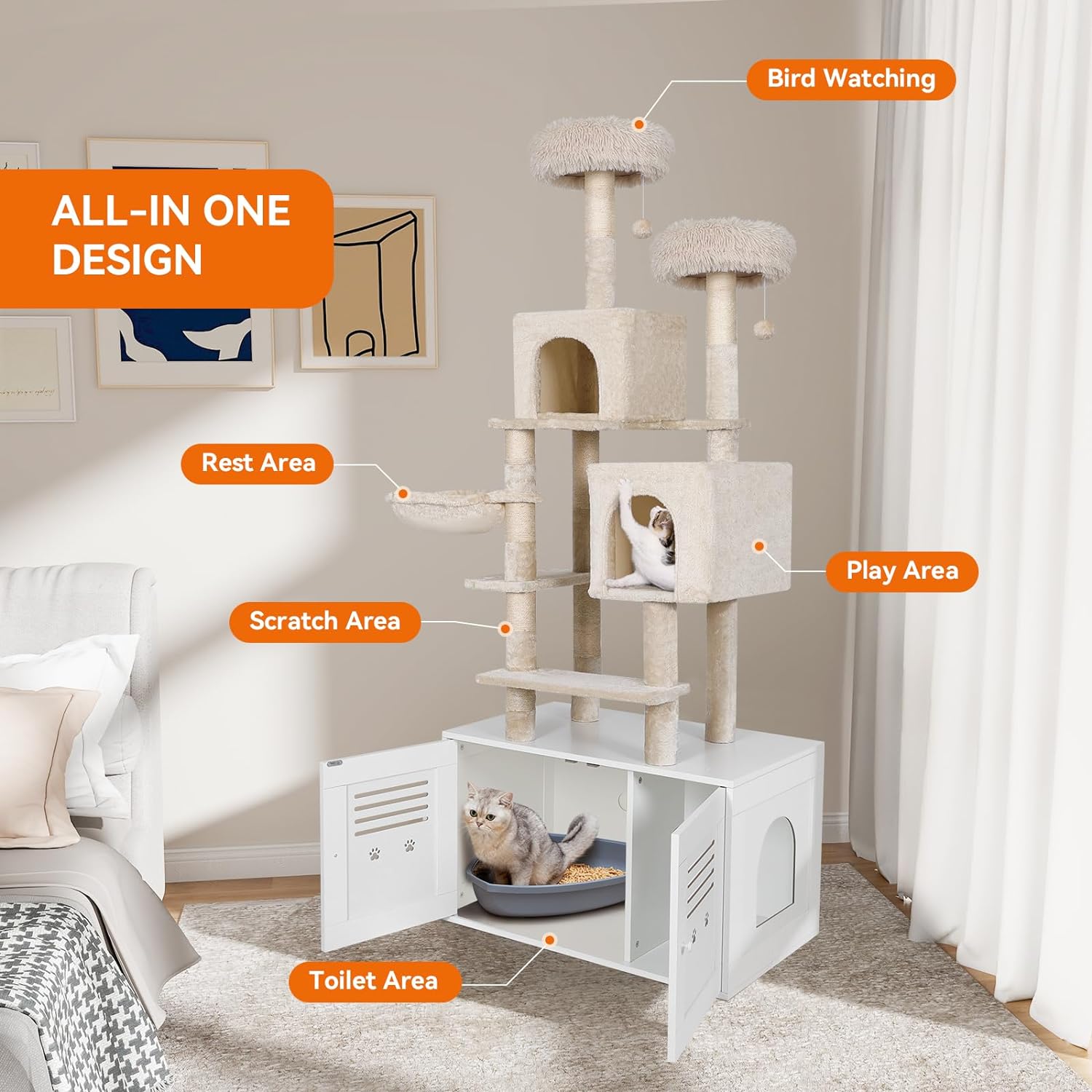 2-in-1 Cat Tree with Litter Box Enclosure PF010