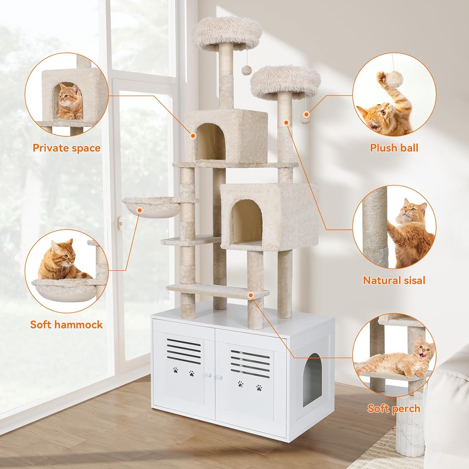 2-in-1 Cat Tree with Litter Box Enclosure PF010