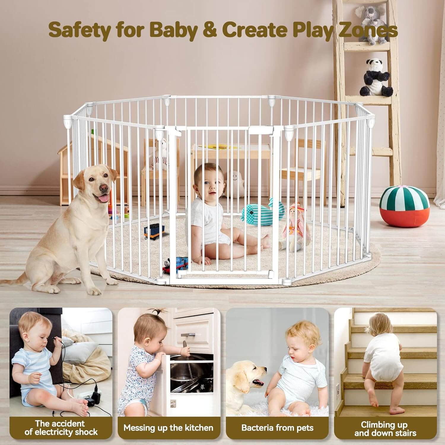 8 Panels Baby Gate Heavy Duty Playpen PA739 8 panels-black,8 panels-white