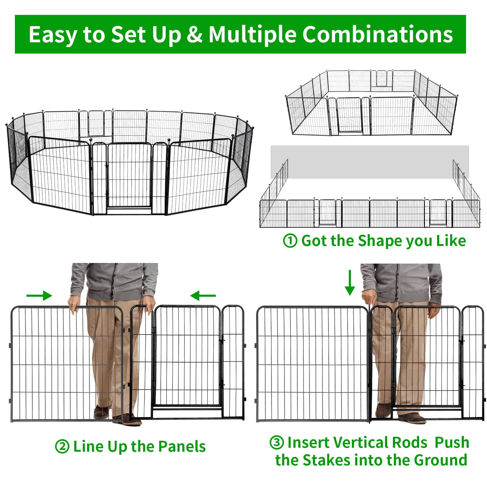 12 Panels Heavy Duty Dog Pen 32"W x 24"H,32"W x 32"H,32"W x 40"H