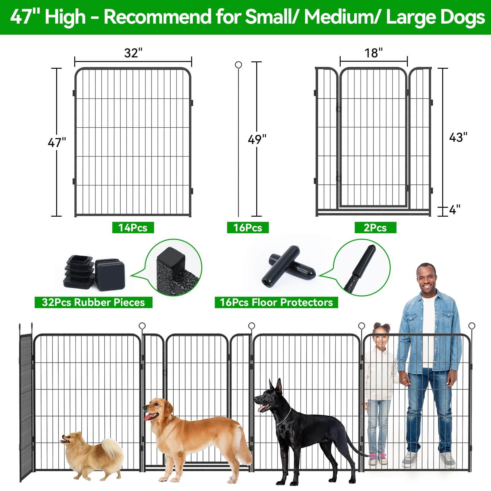 16 Panels Heavy Duty Dog Pen 32"W x 47"H