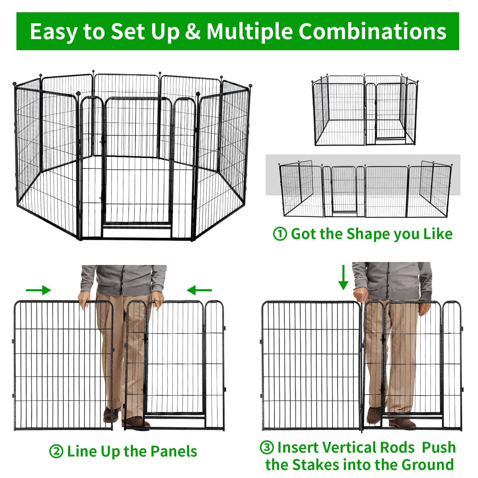 12 Panels Heavy Duty Dog Pen 32"W x 24"H,32"W x 32"H,32"W x 40"H