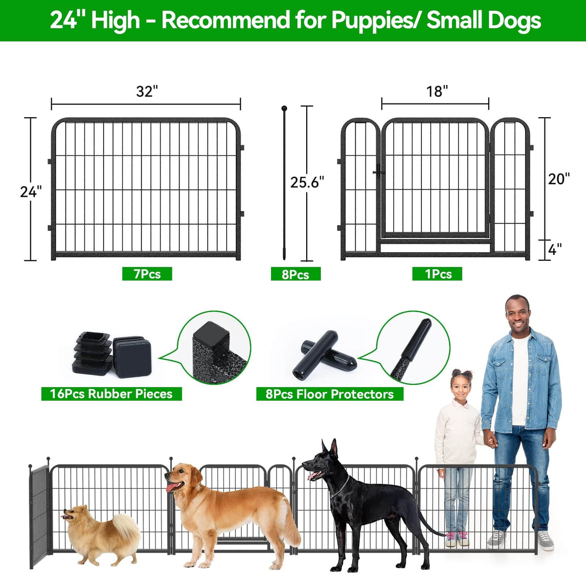 8 Panels Heavy Duty Dog Pen 24"-47" 32"W x 24"H