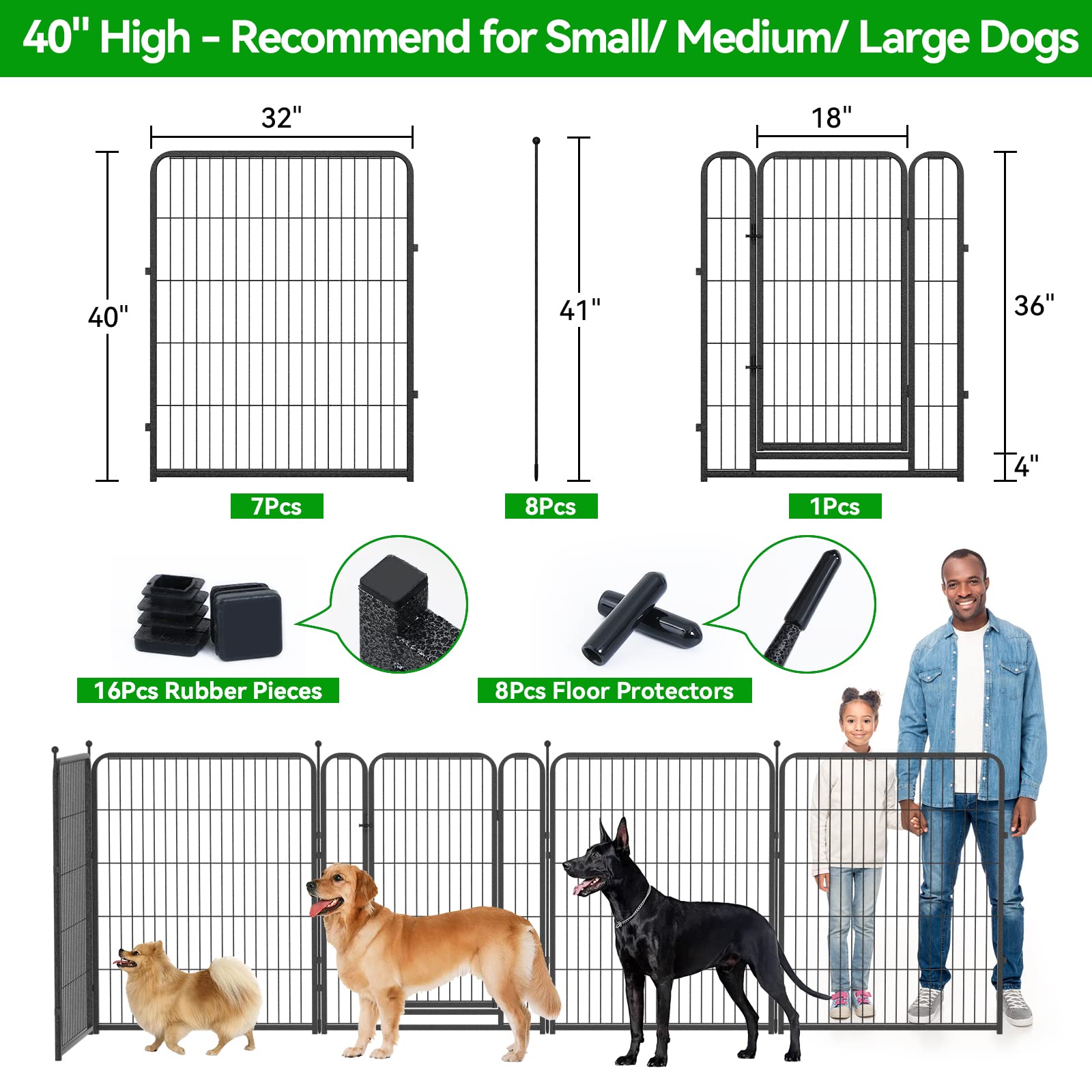 8 Panels Heavy Duty Dog Pen 24"-47" 32"W x 40"H