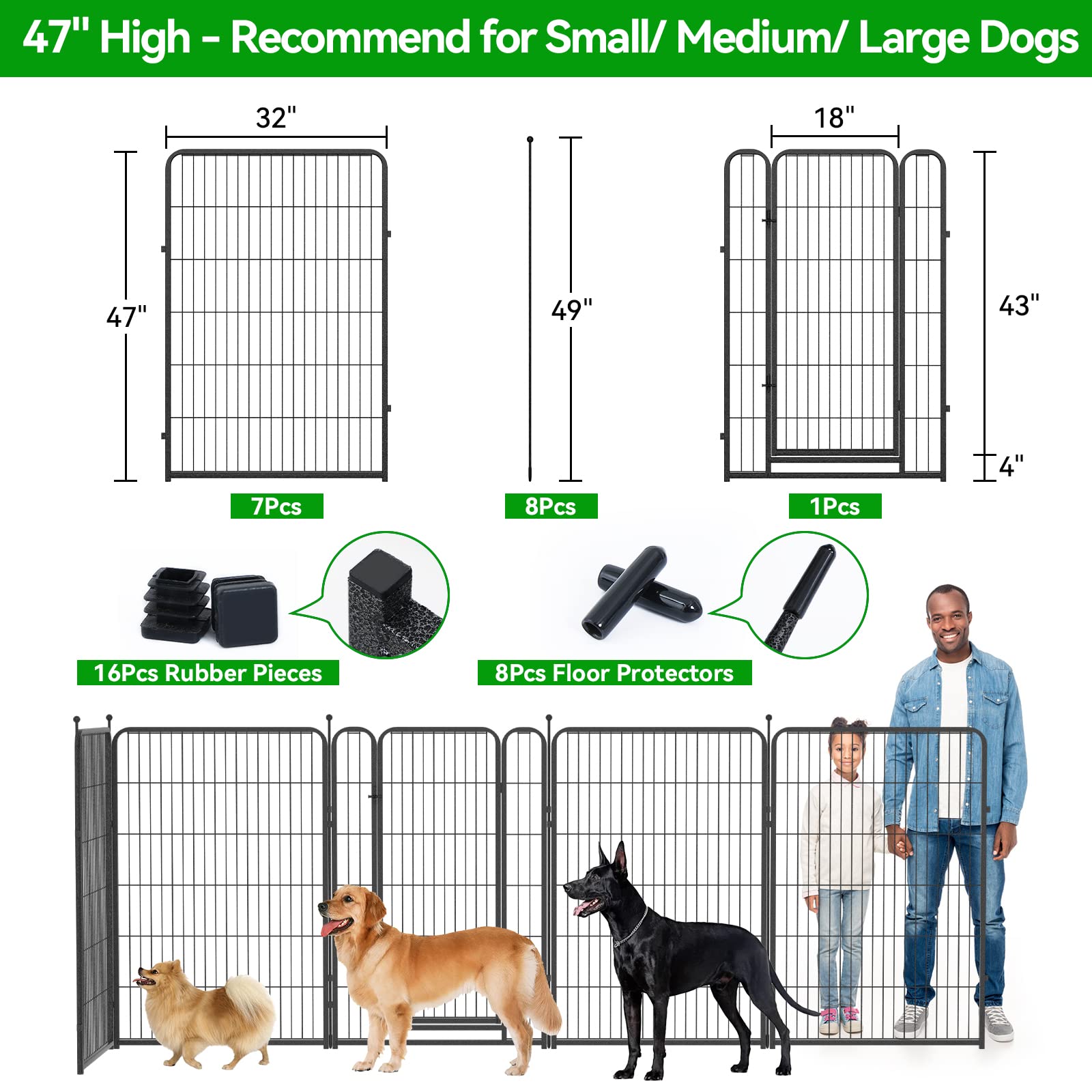 8 Panels Heavy Duty Dog Pen 24"-47" 32"W x 47"H