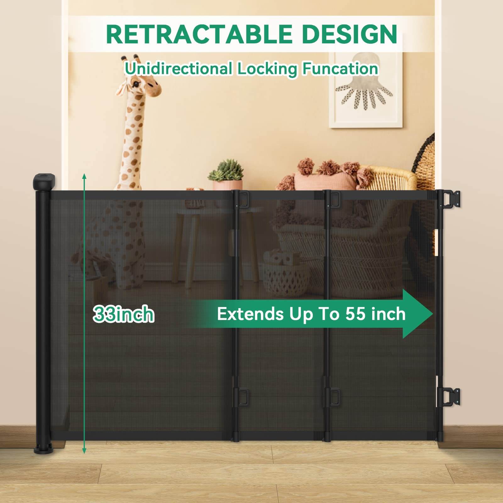 Pet Retractable Gates GH724 55 / Black,55 / White,71 / Black,71 / White
