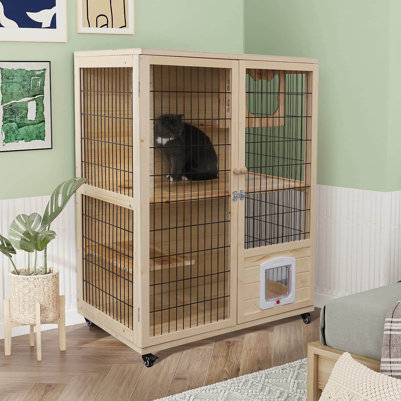 Wooden Cat House with Scratching Post PF005/006 Large,Medium