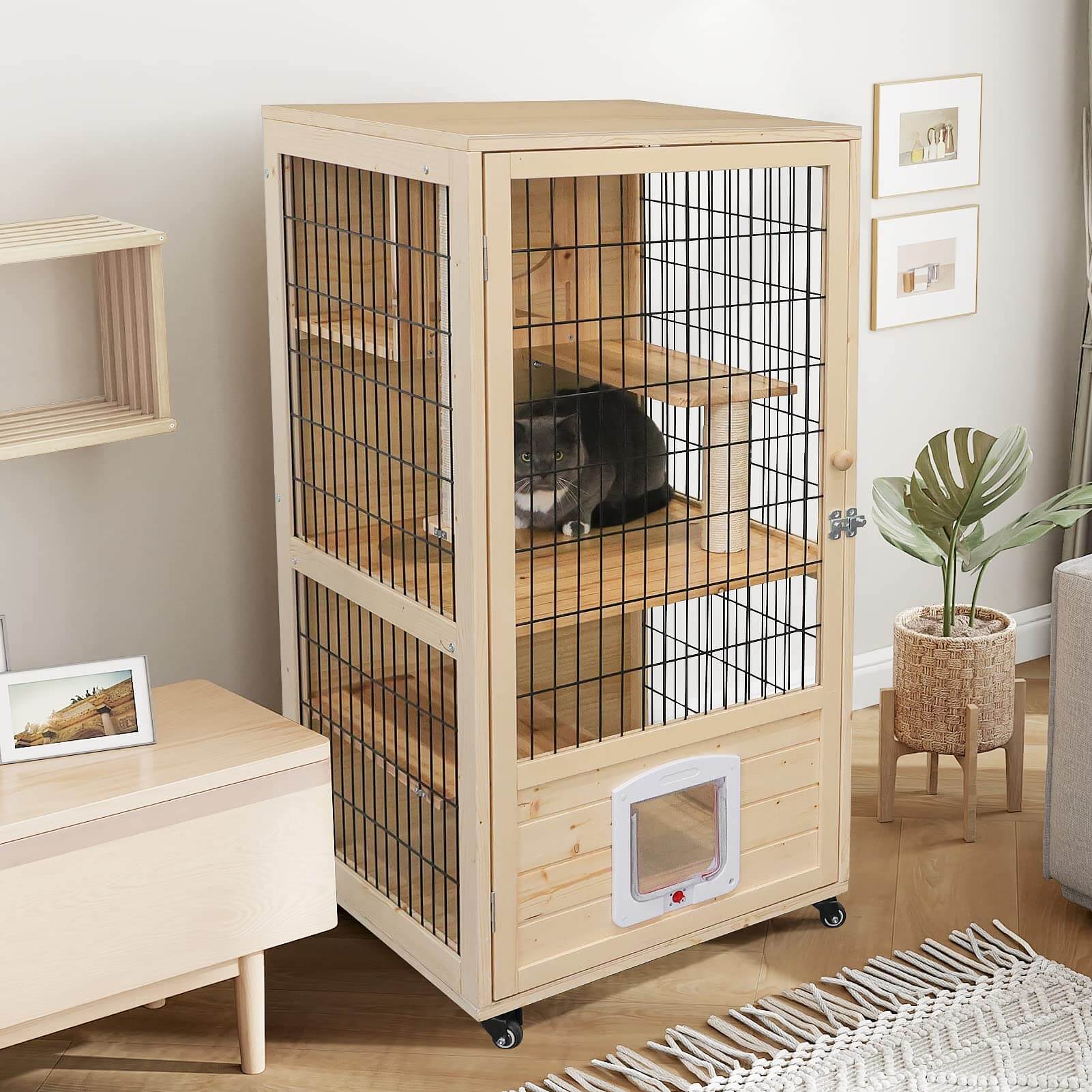 Wooden Cat House with Scratching Post PF005/006 Large,Medium