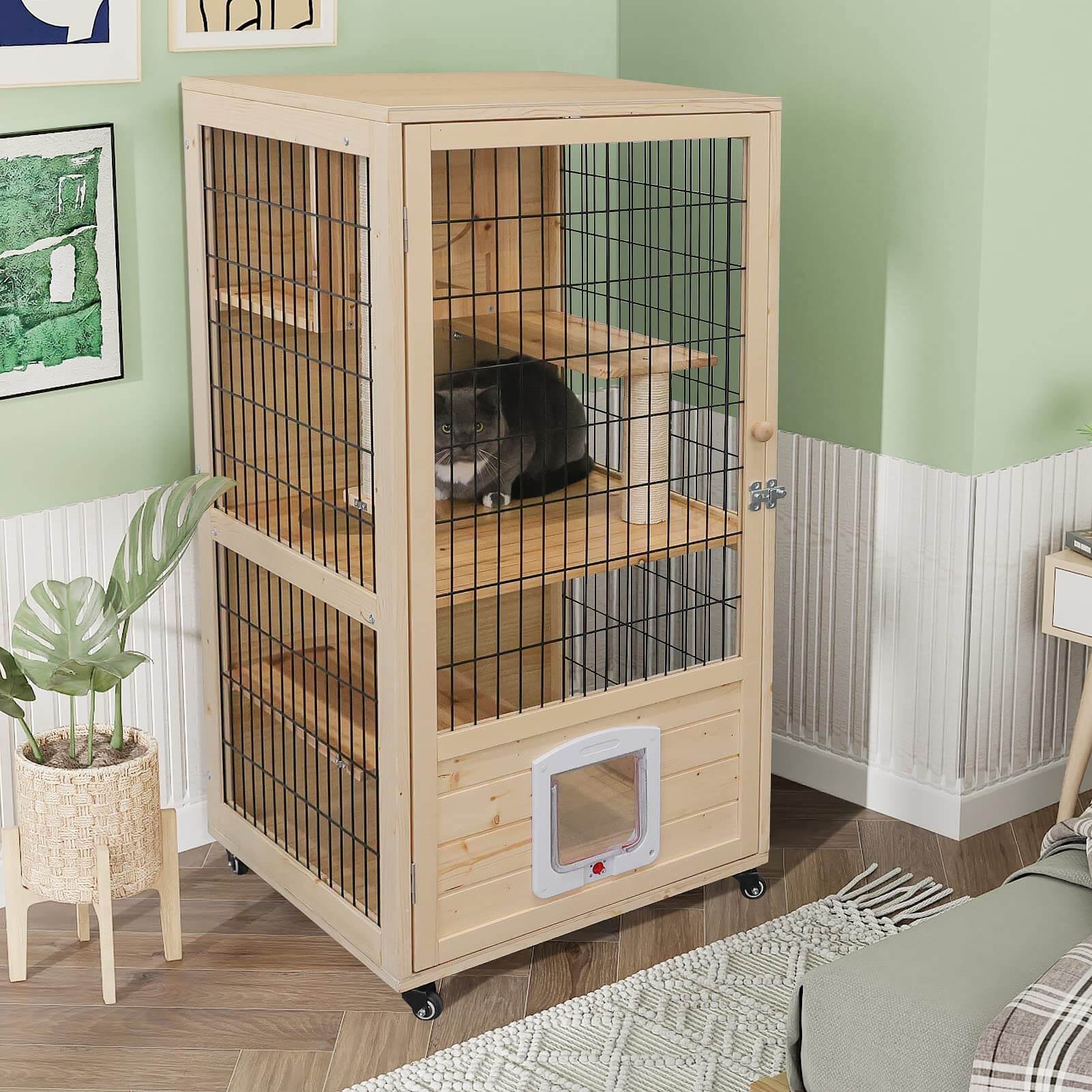 Wooden Cat House with Scratching Post PF005/006 Large,Medium